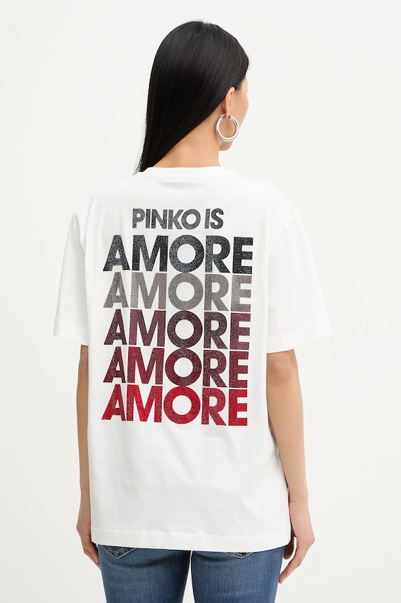 Pinko tricou din bumbac imprimeu alb 105526.A33I