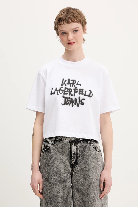 Karl Lagerfeld Jeans tricou din bumbac print alb B1W17054