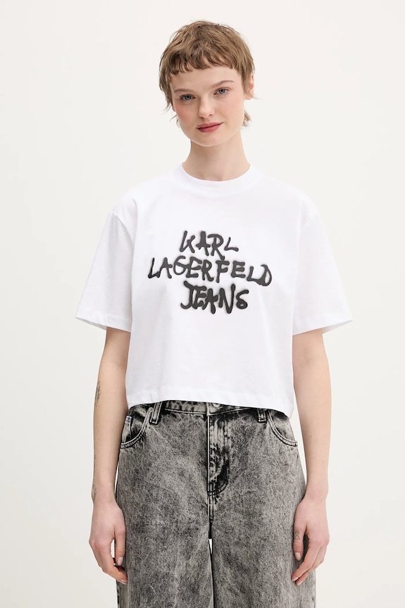 Karl Lagerfeld Jeans tricou din bumbac print alb B1W17054