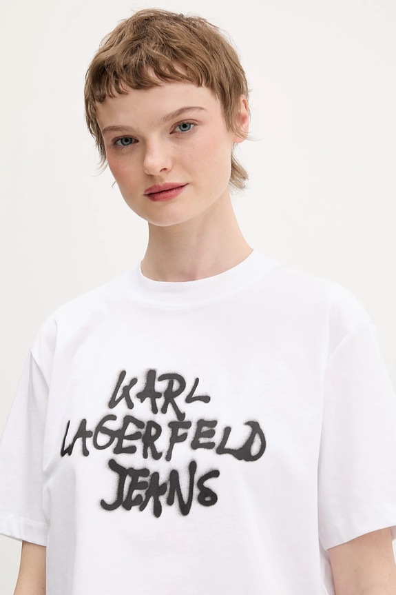 Karl Lagerfeld Jeans tricou din bumbac alb B1W17054