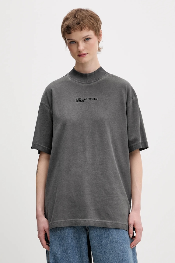 Karl Lagerfeld Jeans t-shirt in cotone applique grigio B1W17060