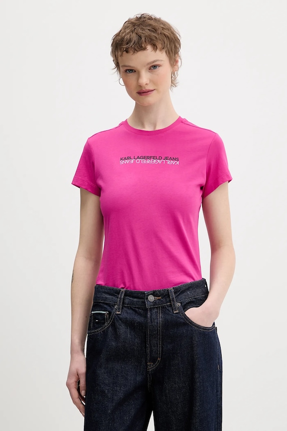 Bavlnené tričko Karl Lagerfeld Jeans slim ružová B1W17053