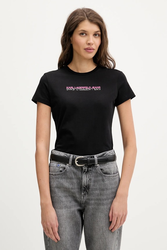 Памучна тениска Karl Lagerfeld Jeans вталена черен B1W17053