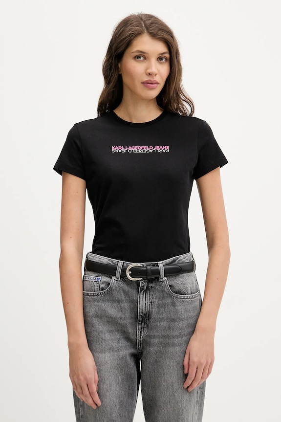 Памучна тениска Karl Lagerfeld Jeans вталена черен B1W17053