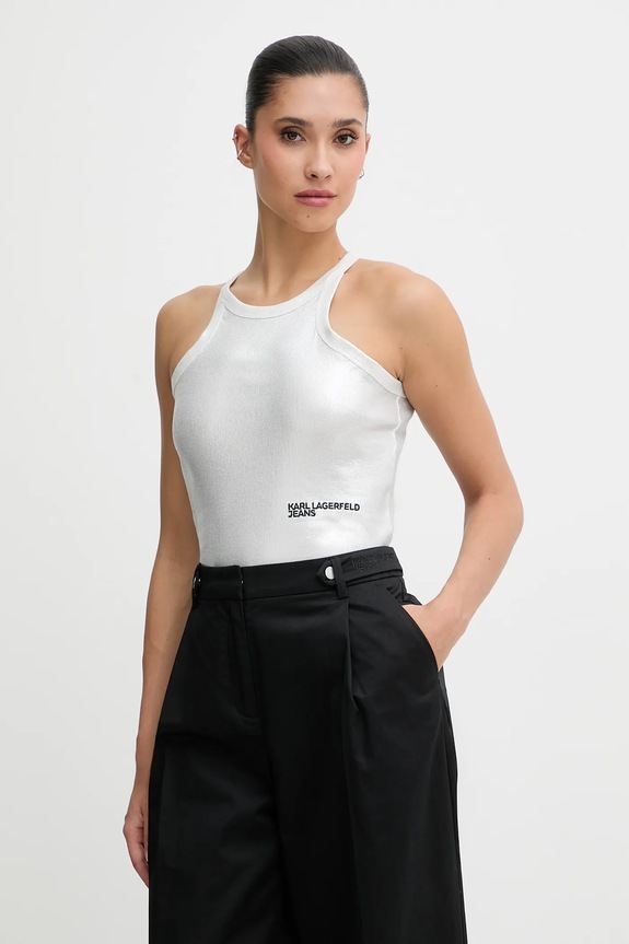Top Karl Lagerfeld Jeans με ελαστάν ασημί B1W17052