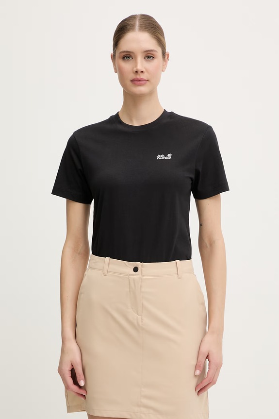 Jack Wolfskin t-shirt γυναικείο βαμβακερό Essential μαύρο A65757