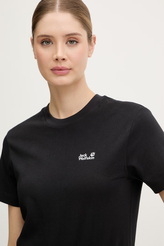 Jack Wolfskin t-shirt γυναικείο βαμβακερό Essential μαύρο A65757