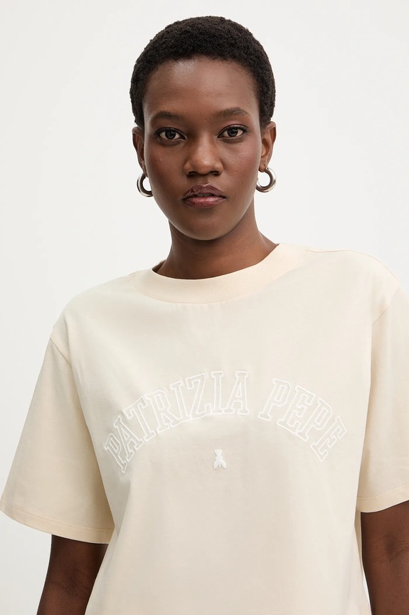 Patrizia Pepe t-shirt bawełniany beżowy 8M1798.J387