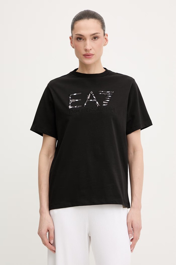 Хлопковая футболка EA7 Emporio Armani regular чёрный AF21636.7W001096