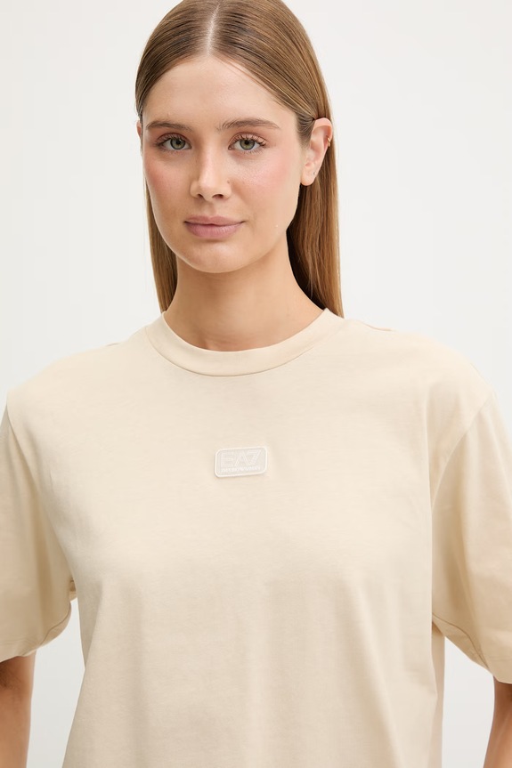 EA7 Emporio Armani T-shirt damski bawełniany beżowy AF19935.7W001008