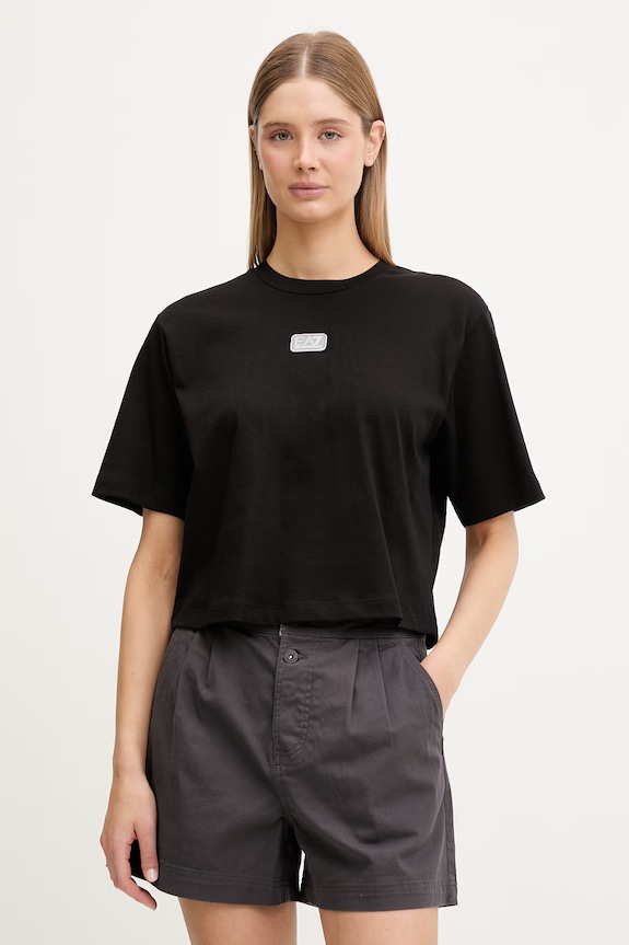 EA7 Emporio Armani T-shirt da donna in cotone nero AF19935.7W001008