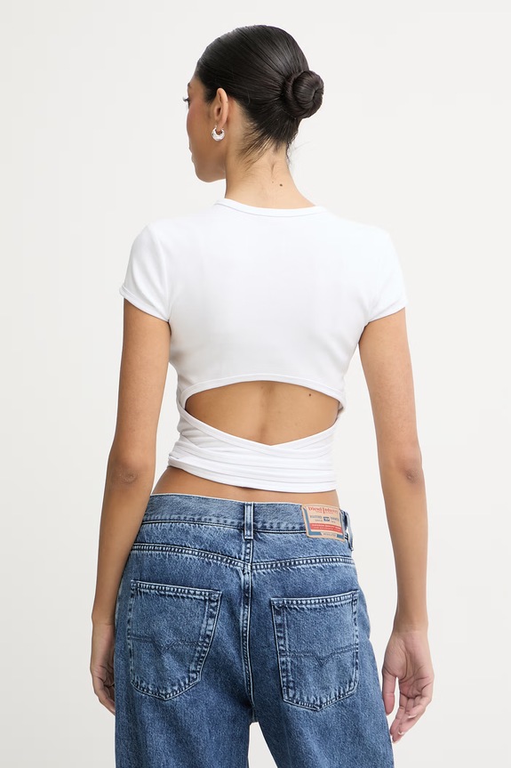 Îmbrăcăminte Diesel crop top pentru femei, din bumbac T-BUNNY-TAIL-S1 A21197.0EJAI alb