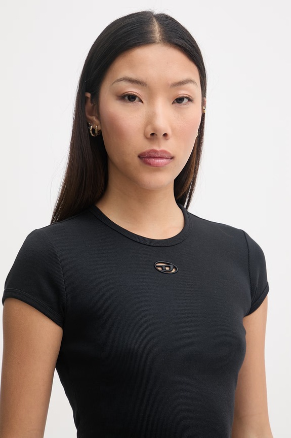 Diesel crop top damski bawełniany T-BUNNY-TAIL-S1 czarny A21197.0EJAI