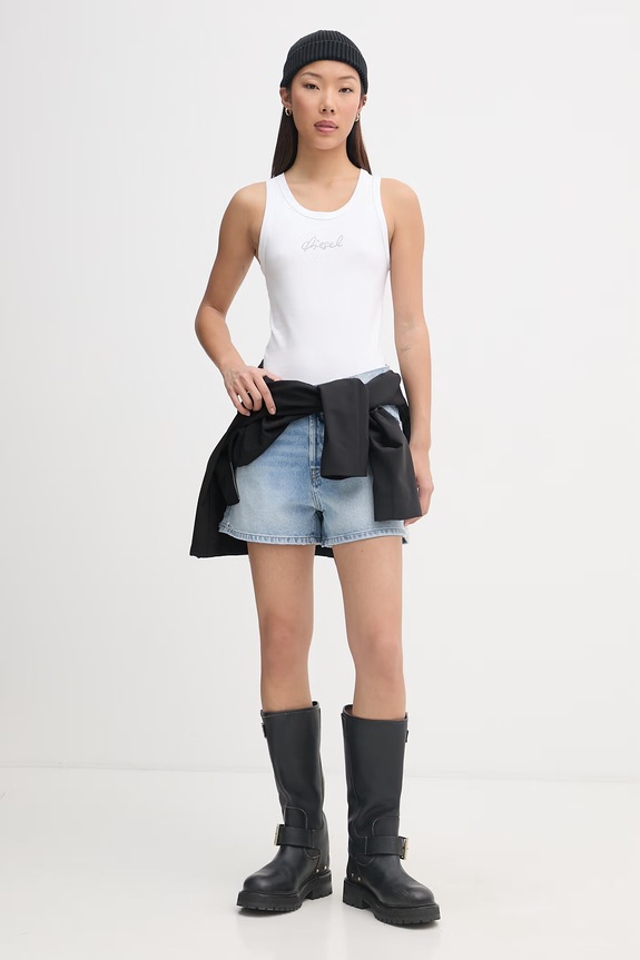 Diesel top damski bawełniany T-ANKY-S2 A22506.0QHHA biały SS26