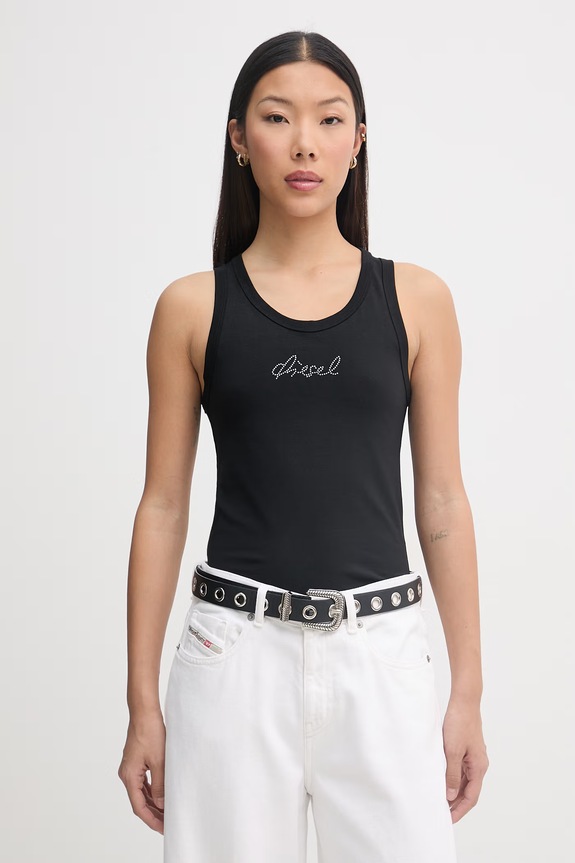 Diesel top damski bawełniany T-ANKY-S2 czarny A22506.0QHHA