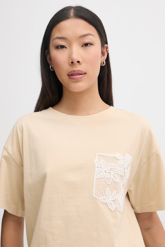 ERMANNO Firenze t-shirt basic damski bawełniany beżowy D48EL009EE3