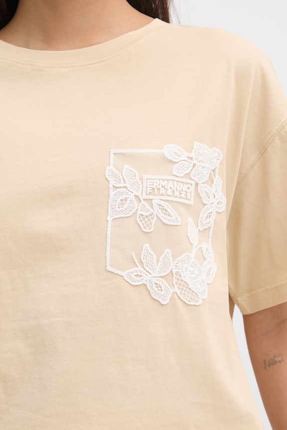 ERMANNO Firenze t-shirt basic damski bawełniany D48EL009EE3 beżowy