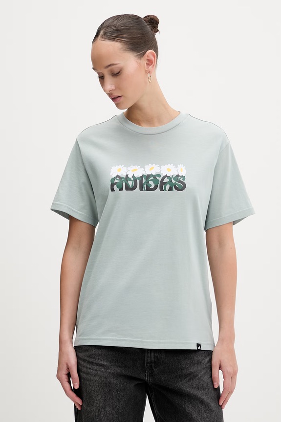 adidas t-shirt bawełniany Soft Side nadruk turkusowy KA5099