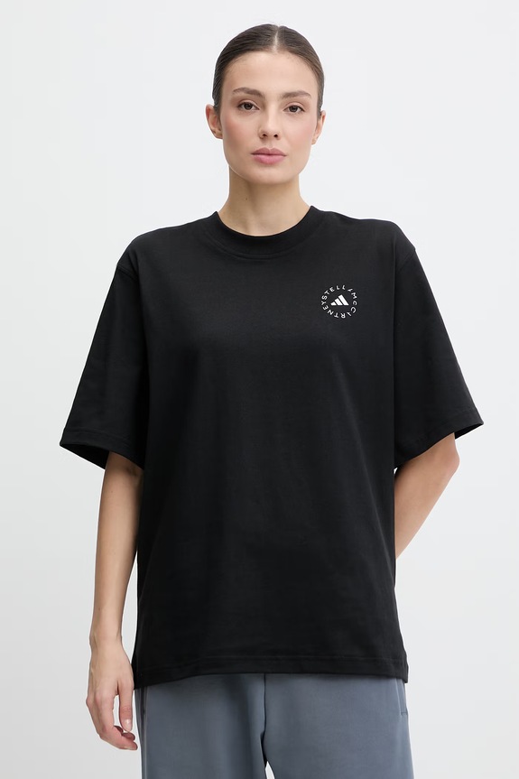 Βαμβακερό μπλουζάκι adidas by Stella McCartney στάμπα μαύρο KA9549