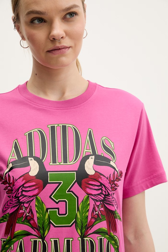 adidas t-shirt bawełniany x Farm Rio różowy KD4640
