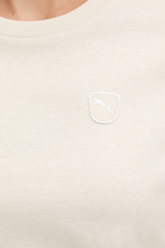 Puma t-shirt damski bawełniany Essential Elevated 691855 beżowy