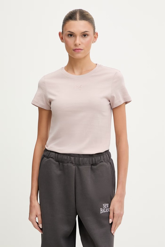 Puma t-shirt damski bawełniany Essential Logo beżowy 692916