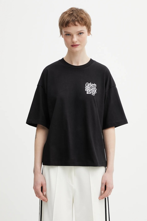 Bavlněné tričko Carhartt WIP W SS Signet T-Shirt relaxed černá I036035.K02XX