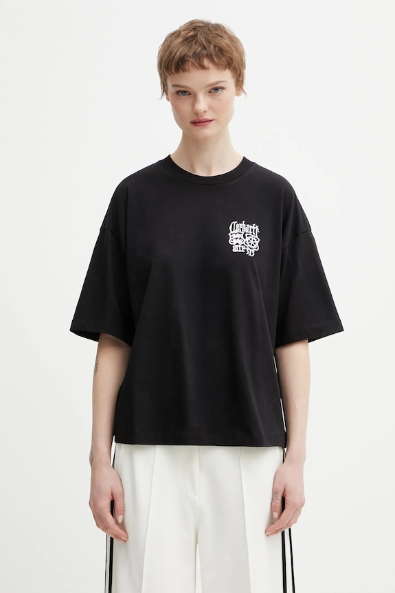 Bavlněné tričko Carhartt WIP W SS Signet T-Shirt relaxed černá I036035.K02XX