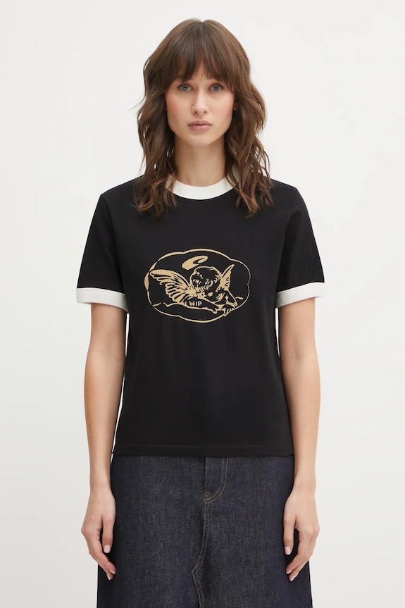 Carhartt WIP cotton t-shirt W SS Reminiscing Ringer T-S Planet friendly black I036034.8960