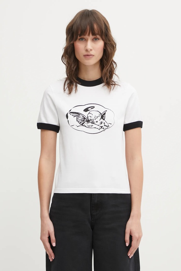 Carhartt WIP cotton t-shirt W SS Reminiscing Ringer T-S Planet friendly white I036034.260