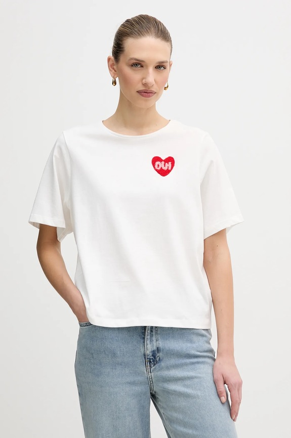 OUI tricou din bumbac imprimeu alb 96046