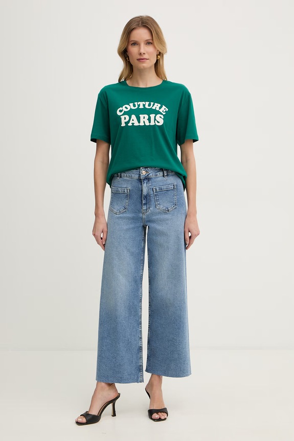 Morgan t-shirt damski bawełniany 261.DARIS zielony SS26