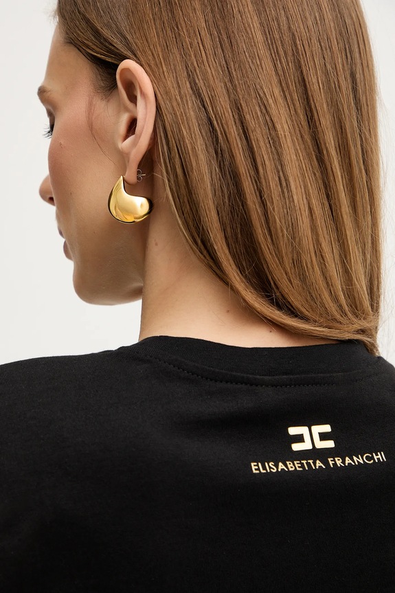 Βαμβακερή μπλούζα Elisabetta Franchi MA01161E2 μαύρο