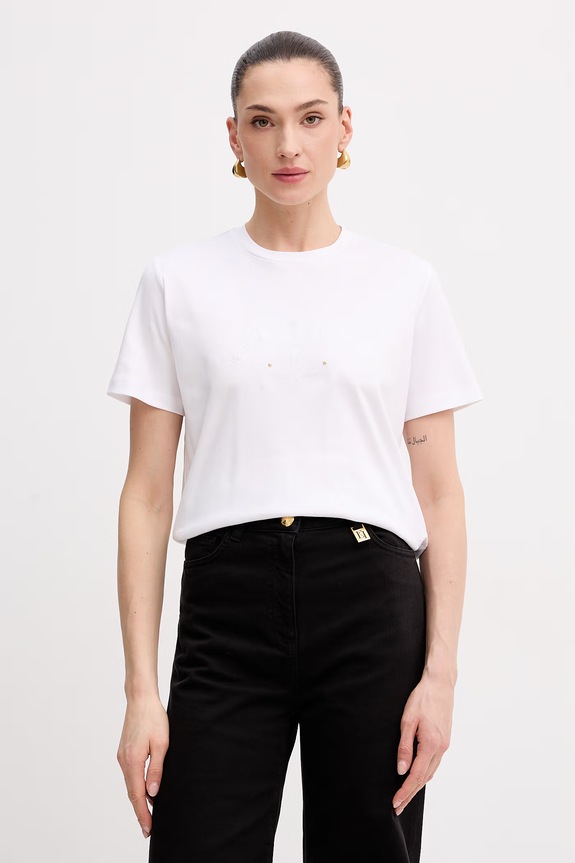 Elisabetta Franchi t-shirt damski bawełniany biały MA01761E2