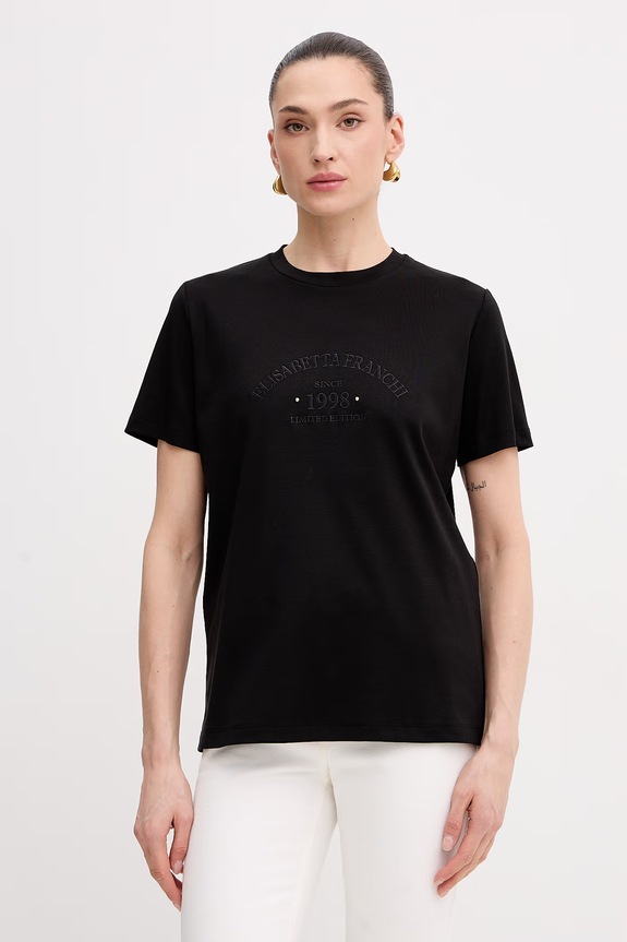 Elisabetta Franchi t-shirt damski bawełniany czarny MA01761E2