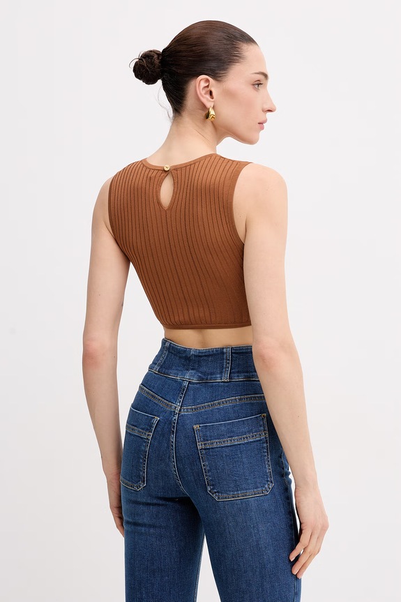 Odzież Elisabetta Franchi bluzka kopertowa damska z wiskozy TK76S61E2 brązowy