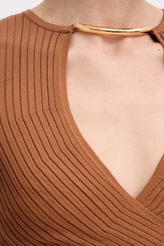 Elisabetta Franchi bluzka kopertowa damska z wiskozy TK76S61E2 brązowy