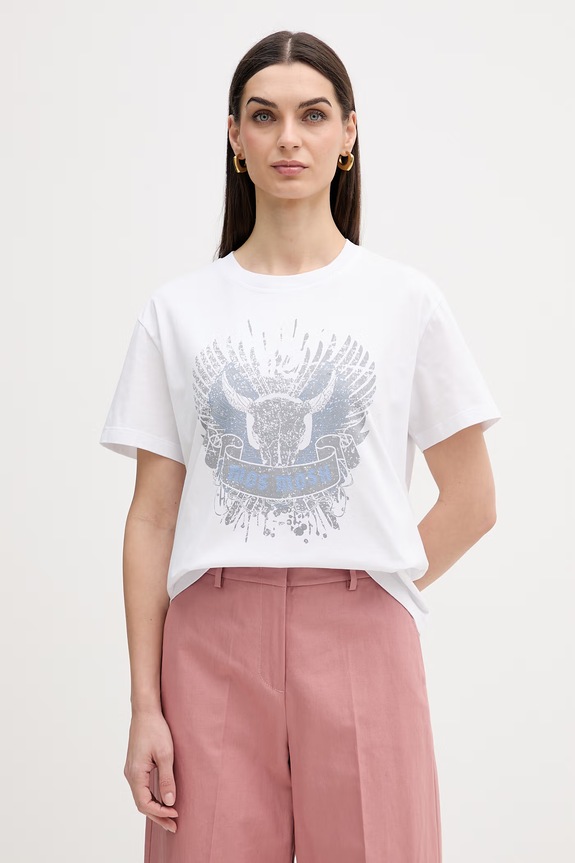 Mos Mosh t-shirt bawełniany Washa nadruk biały 177070
