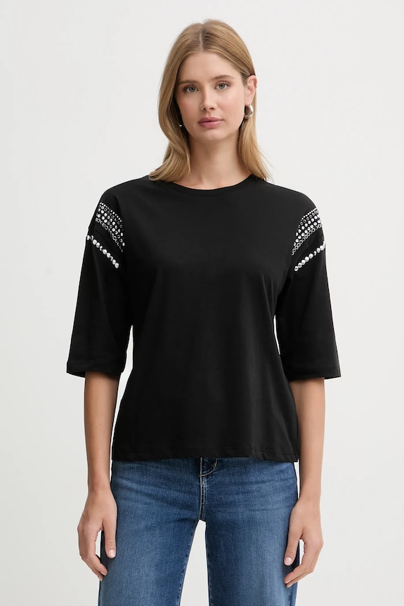 Liu Jo tricou din bumbac imprimeu negru WA6128.JS904