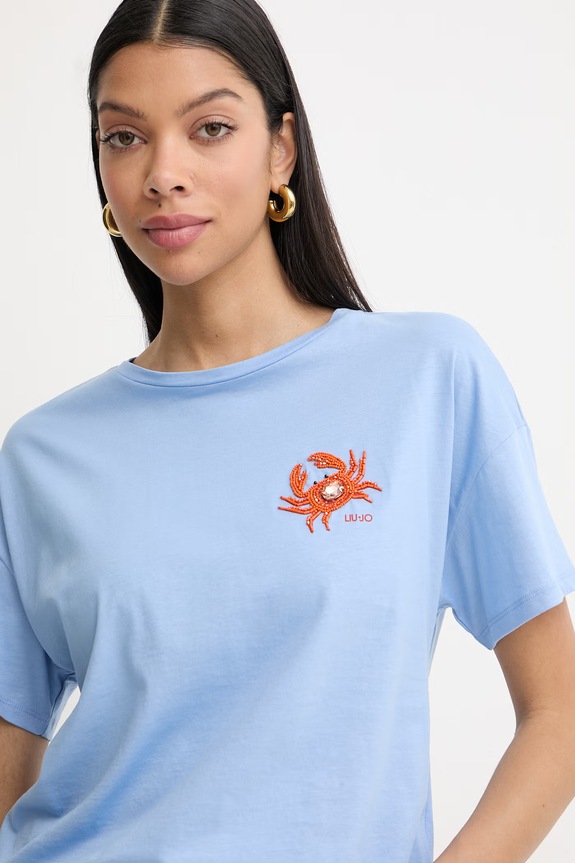 Liu Jo T-shirt damski bawełniany niebieski WA6414.JS923