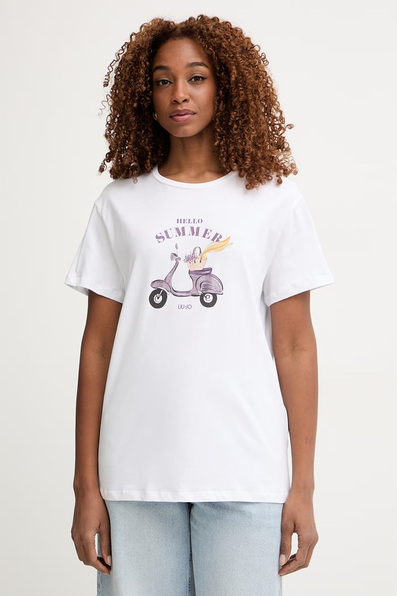 Liu Jo T-shirt damski bawełniany biały WA6502.JS923