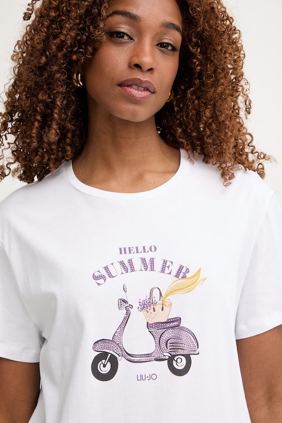 Liu Jo T-shirt damski bawełniany biały WA6502.JS923