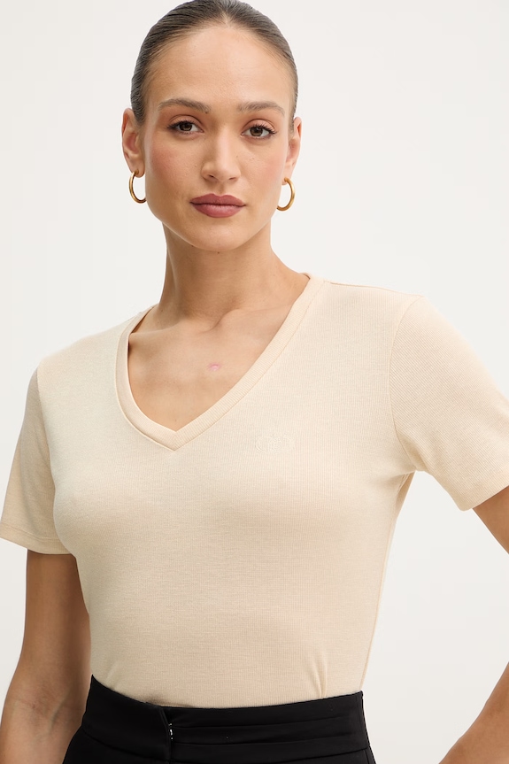 Liu Jo t-shirt basic damski beżowy TA6175.J3845