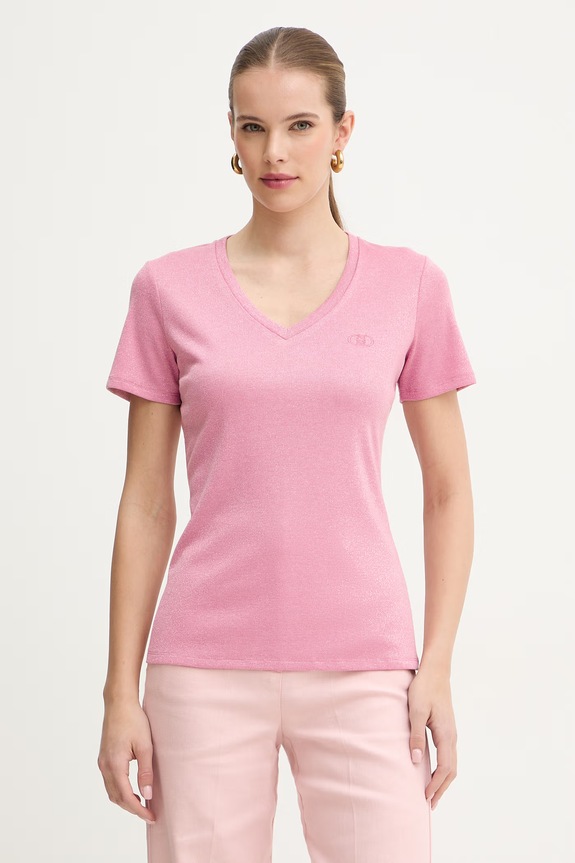 Liu Jo t-shirt basic damski regular różowy TA6175.J3845