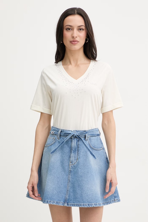 Liu Jo t-shirt damski bawełniany beżowy TA6284.JS923
