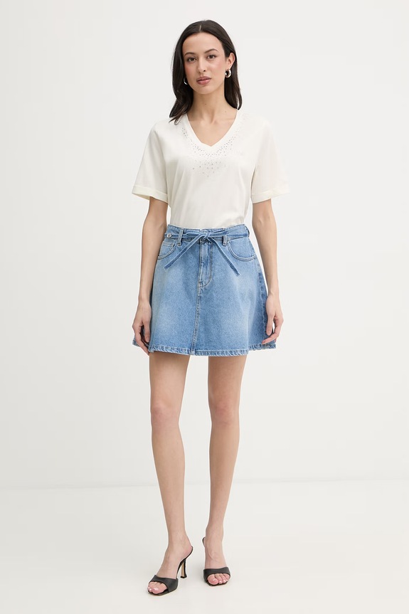 Liu Jo t-shirt damski bawełniany TA6284.JS923 beżowy SS26