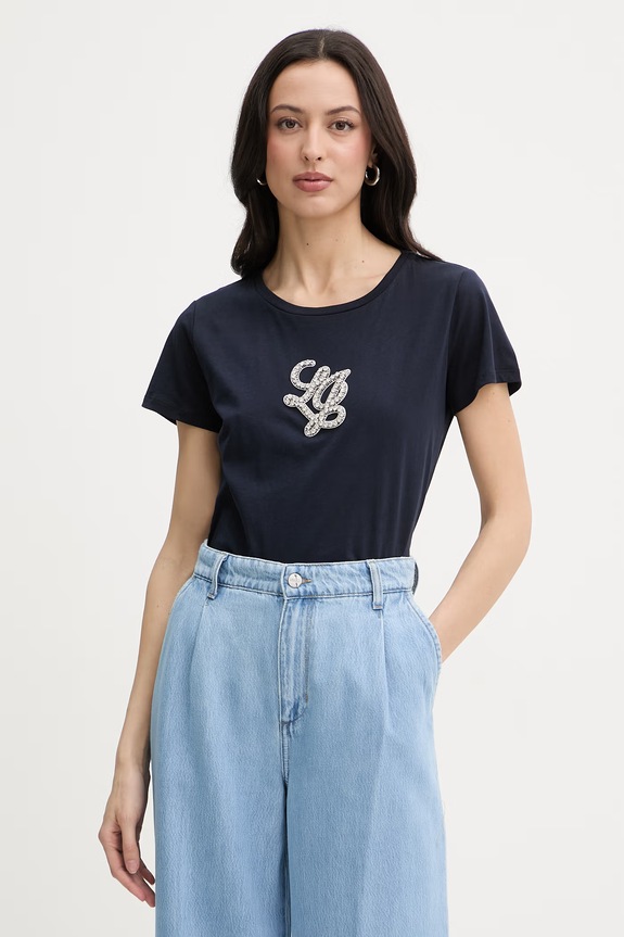 Liu Jo t-shirt damski bawełniany granatowy TA6285.JS923