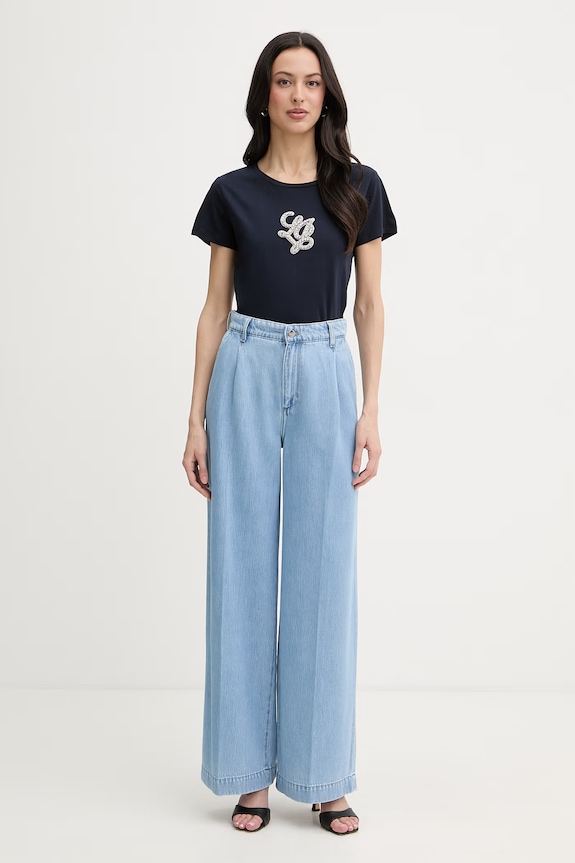 Liu Jo t-shirt damski bawełniany TA6285.JS923 granatowy SS26
