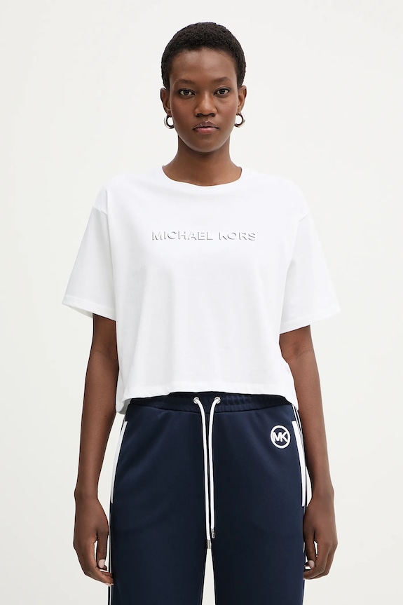 Βαμβακερό μπλουζάκι MICHAEL Michael Kors απλικέ μπεζ MR651Z797J