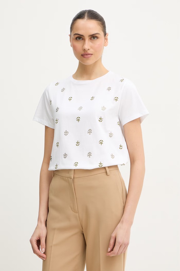 Marella t-shirt bawełniany Emme by Marella wzorzyste biały 2615971061200